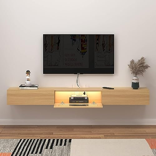 Pmnianhua Meuble TV Suspendu, Etagere TV Murale, Meuble TV Suspendu Bois Etagere avec Porte vitrée et 2 tiroirs, Murale Flottante TV Meuble Etagere TV Support, Meuble TV Flottant (160cm)