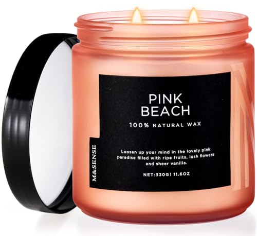 M&SENSE Rosa Strand Duftkerzen im Glas groß Kokosnuss duftende natürliche Sojakerzen für Zuhause, 70 Stunden Brenndauer, Heim Deko Geschenk für Frauen, Freunde, Familie