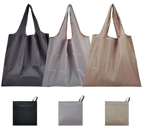 Rebanky 3 Stück Faltbare Einkaufstasche Nylon Umweltfreundliche Taschen Einkaufstasche Faltbar Schwarz Wasserdichte Einkaufstasche für Lebensmittel einkaufsbeutel mit Waschbar und Leicht(3 Farben)