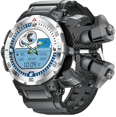Rainbuvvy Smart Watch con auricolari TWS, display HD Touch da 1,46 pollici, impermeabile IP67, monitoraggio dell'attività con cardiofrequenzimetro, effettuare chiamate e risposte (Argento)