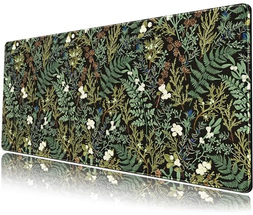 Grüne Pflanzen-Schreibtischmatte im Vintage-Wald-Design, großes Mauspad, erweitertes Natur-Botanisches Pad, süßes florales Gaming-Mauspad XL für Laptop, Tastatur und Maus, 80 x 30 cm, Büro-Dekor