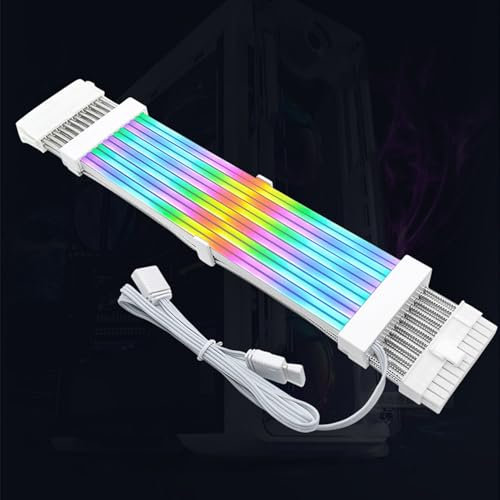 ASHATA 24-poliges Adressierbares RGB Stromverlängerungskabel, 18 AWG PC Kabel für Desktop Computer, Unterstützt 5 V, Synchronisiertes 3-poliges RGB Netzteilkabel