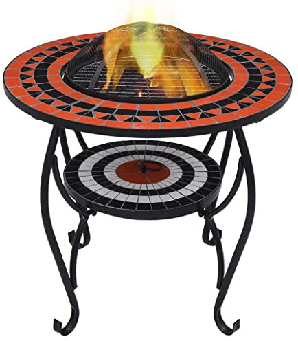 Haus & Garten, Kamine, Mosaik-Feuerstelle, Tisch, Terrakotta und Weiß, 68 cm, Keramik