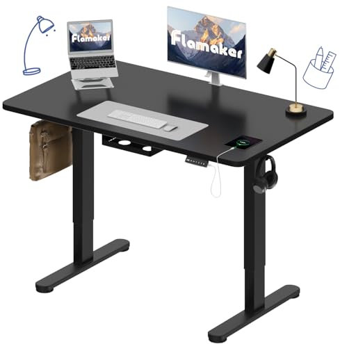 Flamaker Höhenverstellbarer Schreibtisch 120x60 cm,25MM Ganze Tischplatte mit Bürstenloser Motor,Stabiler Ergonomischer Steh Schreibtisch elektrisch höhenverstellbar mit Kabel Management Tray