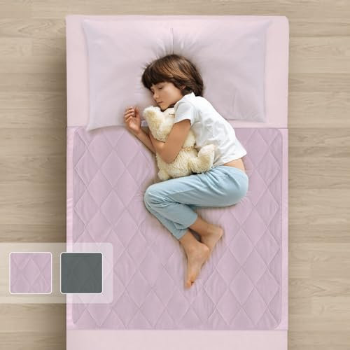 Guardedsleep potty training bed sheets, 100% waterproof bed pad for single beds, washable night time toilet training bedwetting mat for toddlers and kids (1, Pink, With Wings)