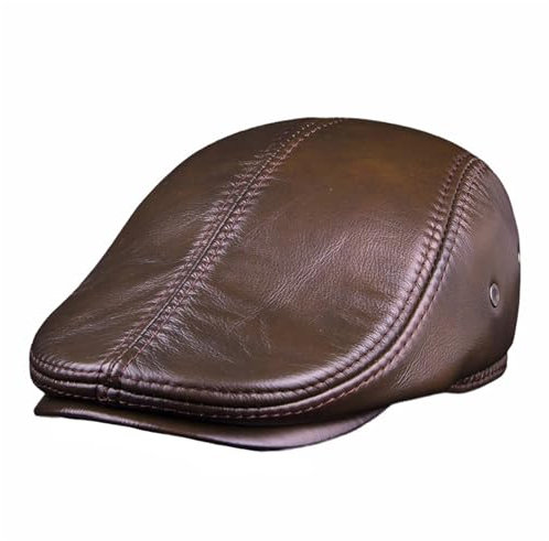 BESTORI Herren Winter Schirmmütze Mit Ohrenklappen Leder Warm Flatcap Schiebermütze Kaffee