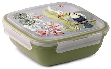 Snips, Fresh Lunch Box Quadrato, Decoro Tucano, Coperchio con 4 Chiusure di Sicurezza, Guarnizione Salva Freschezza, 1.50 LT, 21 x 21 x 8 cm, Made in Italy