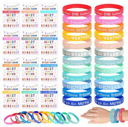 Sunwuun 36 Stück Motivationsarmbänder,Mitgebsel Kindergeburtstag,Abschiedsgeschenk Schüler,Kleine Geschenke für Kinder,Gglücksbringer,Party Mitgebsel für Teenager Schüler Erwachsene