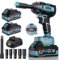 1000 N.m Clé à Chocs Sans Fil Brushless, 1/2 Clé à choc électrique sans balai 21V 2x4.0Ah Batteries 6 vitesses 3300RPM,Visseuse à Choc avec pour la Voiture et la Maison