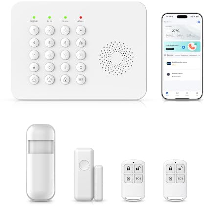 XNH 5-Piece Kit Wireless Home Security Systems, 4G/WiFi + GSM Auto Alarm System, App & Voice Control,No Monthly Fees,Alexa & Google Assistant With Motion Detector, Door Window Sensor,Remotes
