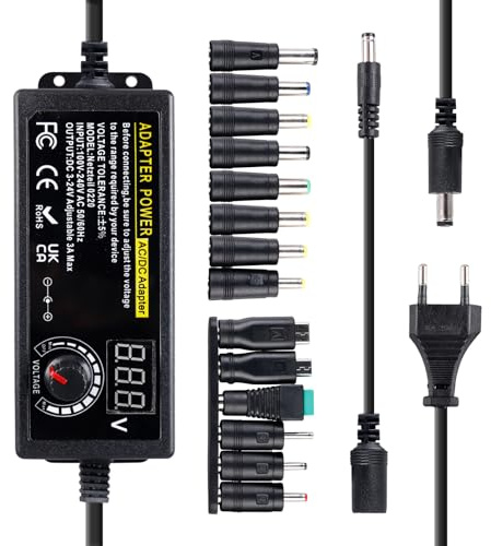 Adaptateur Secteur Universel 3 V-24 V, Adaptateur d'alimentation Réglable 72w, Alimentation Universelle, 100 V-240 V AC Chargeur Universel avec 14 Embouts DC pour L'Électronique Domestique