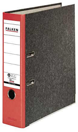 Original Falken Recycling-Ordner Wolkenmarmor. Made in Germany. 8 cm breit DIN A4 roter Rücken Ringordner Aktenordner Briefordner Büroordner Pappordner CO2-Neutral Blauer Engel