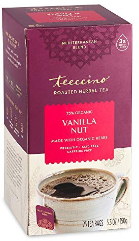 Teeccino Vanilla Nut Herbal Tea - Rich & Roasted Herbal Tea That’s Caffeine Free & Prebiotic for Natural Energy, 25 Tea Bags