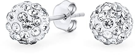 Klar Gepflasterte Kristall Disco Kugel Ohrstecker Für Frauen Und Teenager Rund Einfach Grunddesign .925 Sterlingsilber 8MM
