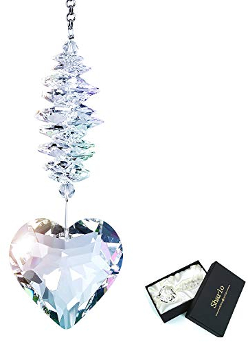 Shario 45 mm Klarglas Herz Kristall Kugel Prisma Anhänger Sonnenfänger für Fenster Outdoor Garten hängende Dekoration Geschenke für Frauen, Mutter und Kinder (klar)