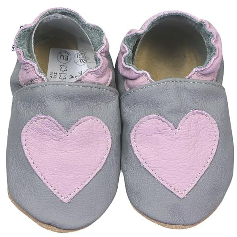 HOBEA-Germany Krabbelschuhe für Jungs und Mädchen in verschiedenen Designs (16/17 EU, Herz grau)