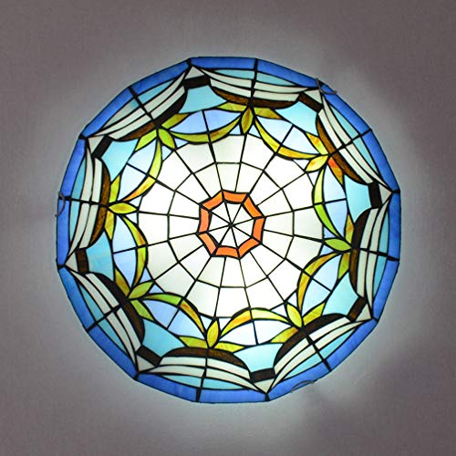 ACMHNC Tiffany Deckenleuchte Blau,Handgemacht Tiffany Lampe Unterputz Retro Deckenlampe Badezimmer Mit Glas Lampenschirm Schlafzimmer Wohnzimmer Küche Esszimmer Flur Vintage Deckenleuchten,E27,30CM
