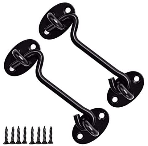 Black 3ins Cabin Hooks and Eye Latch Lock for Patio Doors Shed Gate 75mm Catch Silent Holder Stainless Steel 2Pcs