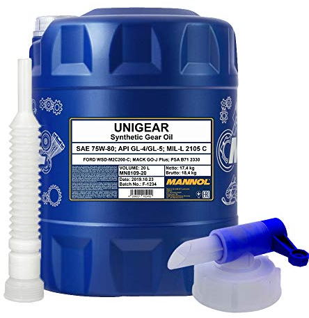 20l, MANNOL 8109 Unigear 75W-80 GL-5 Getriebeöl Öl + Ausgießer + Zapfhahn