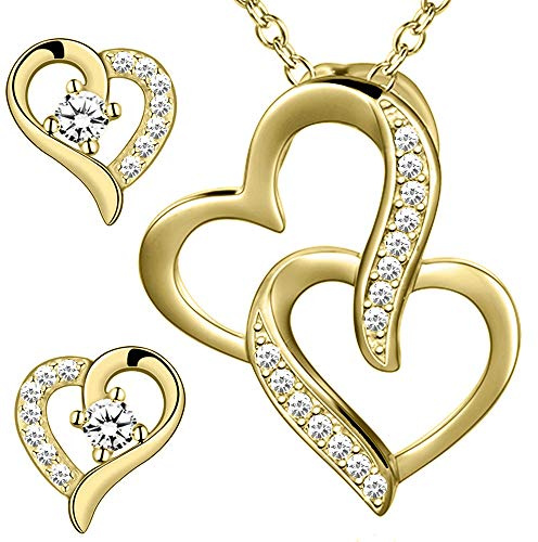 Damen Mädchen Schmuckset 925 Sterling Silber Zirkonia Herz Kette Ohrringe