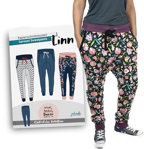 JULENDO Schnittmuster Jogginghose, Haremshose Linn Gr. 34-44 | Papierschnittmuster für Damen mit Nähanleitung