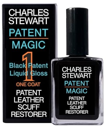 Charles Stewart Patent Leather Repair & Restore - Real or Imitation; Patent Magic One Coat Easy Solution for Scuffs & Scratches | Also Kids’ Shoes and Heels | Solvent-Free Up to 25 Uses – Black