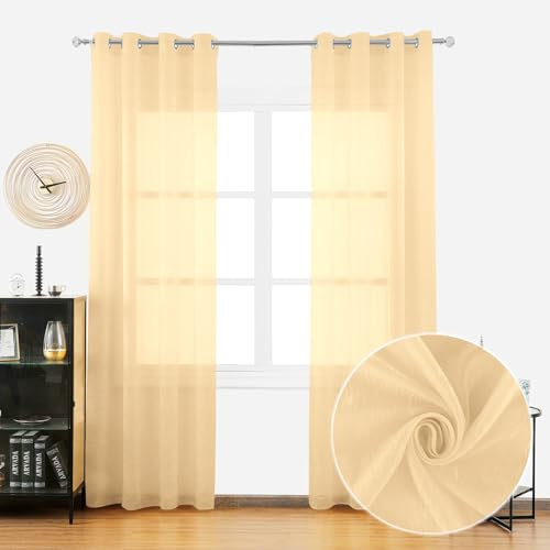BOD HOME, 2 Piezas Cortinas Translúcidas para Salón y Dormitorio, 140x260cm, Con Ojales para Ventanas, Decorativas, Modernas, Frescas, Hogar, Blanco Crema
