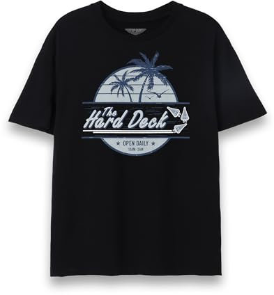 Top Gun Maverick Mens T-Shirt | Adults The Hard Deck Bar Short Sleeve Graphic Tee in Black | Vintage Style USA Action Movie Apparel Top | Iconic Film Series Merchandise Gift