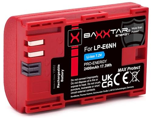 Baxxtar MaxProtect LP-E6NH Kamera Akku (2600mAh) mit aktivem NTC-Sensor und V1 Schutzgehäuse - kompatibel mit Canon R5 R5c R6 R6II R7 etc.