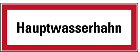 Aufkleber Brandschutz „Hauptwasserhahn“ Hinweis Feuerwehr Folie nach DIN 4066 | 21x7,4 cm