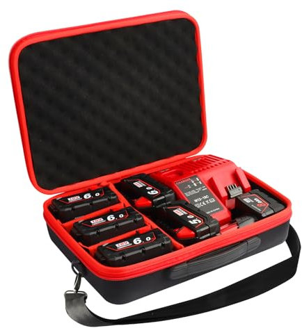 TENMOER Tool Battery Hard Carrying Case fits for Milwaukee/Makita/Ryobi 12V/18V/20V Battery and charger, Power Tool Box Storage Bag with Adjustable Dividers for Small Parts and Hardware Organizer