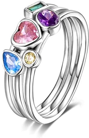 NARMO 925 Ringe Bunte Cubic Zirkonia Ringe Sterling Silber für Frauen Mädchen Rosa Herz Ring Größe 57mm