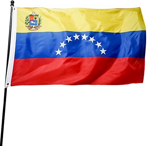 Bandera de 3 x 5 pies (sin mástil) Venezuela 8 estrellas de poliéster grueso, resistente a la decoloración, ojales de latón, cabecera de lona República Bolivariana de Venezuela