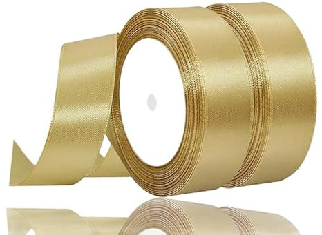 2 Rollen Satinband Gold, 22 Meters Geschenkband Breit 25mm, Geschenkband Hochzeit Stoff, Schleifenband Gold, Geschenk Band Geschenkbänder für Taufe Geburtstag Deko Geschenkverpackung