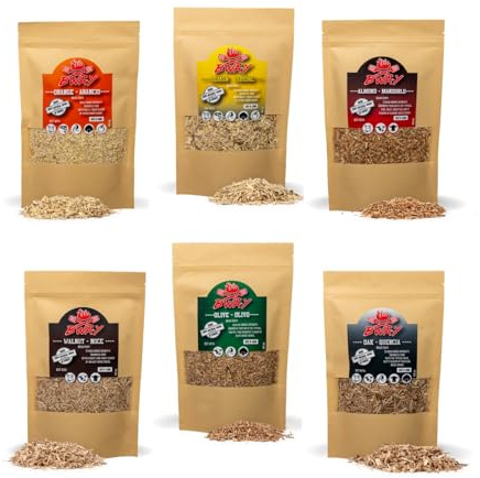 BWAY Madera para Ahumador de Alimentos Profesional - Olivo, Naranja, Almendra, Limón, Nuez y Roble (6 x 400 ml)- Ebook de Regalo con 20 Recetas - Regalos para Chefs - Ideales para Ahumar
