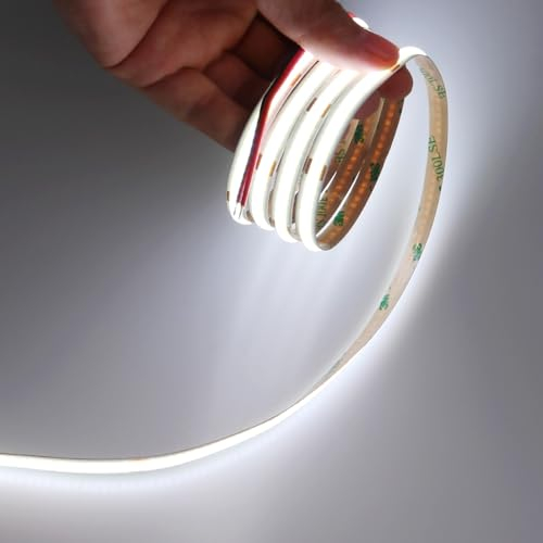 JOYLIT 24V 6M COB LED Streifen Kaltweiss 6000K Innen 320LEDs/M CRI 93+ Dimmbar LED Band Selbstklebend, Flexible Light Strip für Schrank, Regal, Kleiderschrank, Treppe (Nur LED Streifen)