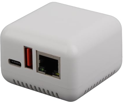 Plyisty LAN Print Share Server, 5V USB 2.0 Druckerserver-Adapter, Kabelloses Netzwerkdrucken, Kompatibel mit, (EU-Stecker)