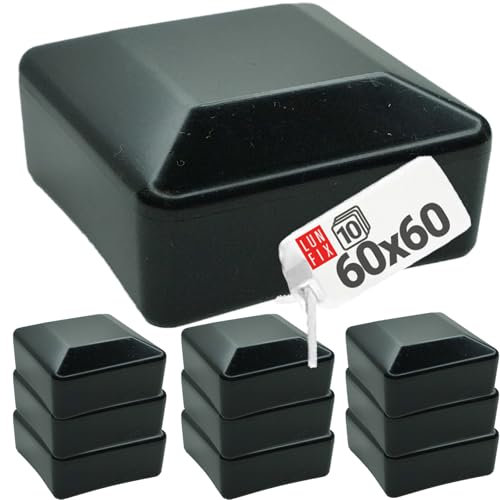 Pfostenkappen Zaunkappe Zaunpfahlkappe Rohrkappe Schwarz Pfostenabdeckung 60x60 mm Eckig 10er Set