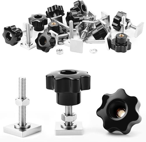 SWTYExt 4 Sets T-Nut Adapter Kompatibel für Thule Dachbox Halterung mit T Nutensteine M6x35mm und Sterngriffmutter M6 Unterlegscheiben Muttern für Fahrradträger Relingträger Dachträger 20x20mm