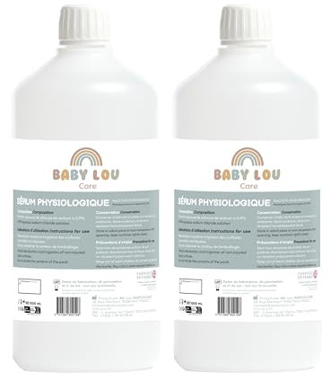 BABYLOU CARE | Sérum Physiologique bouteille | NaCl 0,9% | Lavage des fosses nasales | Hygiène du nez | Pour irragation externe | Fabriqué en France | 2 x 1 litre