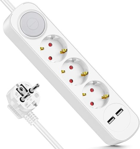 Realmade Direct Steckdosenleiste mit 3 Steckdosen & USB - 5m Verlängerungskabel mit Kindersicherung, 3680W Leistung & blendfreier LED, Perfekt für Zuhause/Büro (Familie & Profis)