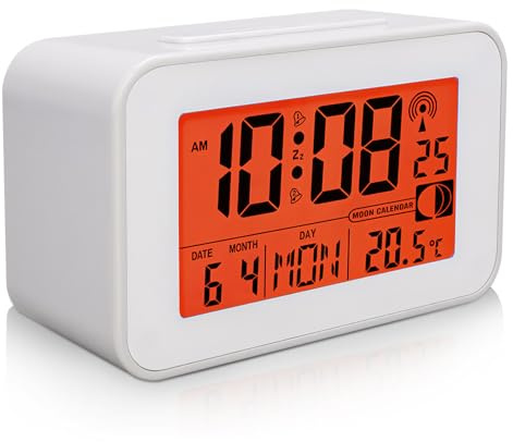Kaezuy Funkwecker Analog Ohne Ticken Mit Projektion LCD Digitalanzeige Temperatur Mondphase Schlummerfunktion Für Schlafzimmer Reisen Büro Home Office (A)