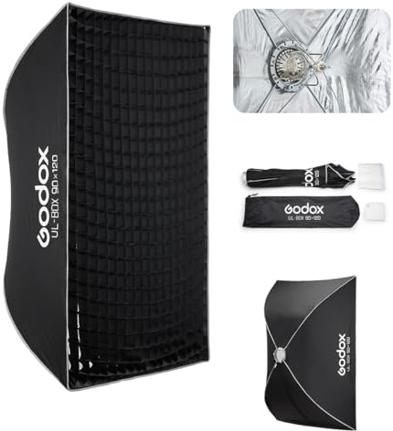 Godox Softbox UL-90x120 Große Rechteckige Softbox, Schnellwechselschirm Bowens-Halterung mit Gitter & Diffusor & Deflektor, für Videoaufnahmen & Live-Streaming