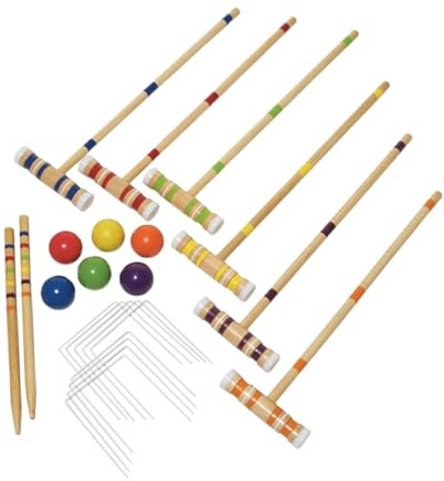 AMSLSIU Outdoor Krocketset mit Holzschlägern und farbigen Kugeln für unterhaltsame Gruppenaktivitäten bei Gartenfesten oder Anderen besonderen Anlässen. Sportliches Outdoor