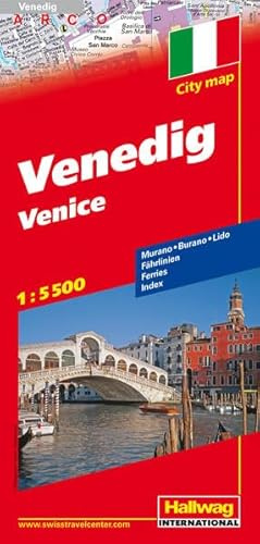 Venedig Stadtplan 1:5 500: Murano-Burano-Lido, Fährlinien, Index (Hallwag Stadtpläne)