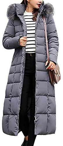 ORANDESIGNE Damen Warm Winterjacke Parka Jacke Mantel Lange Mit Fellkapuze Steppjacke Wintermantel Lässig Dicker Daunenjacke Daunenmantel Mit Gürtel (DE 36, Grau)