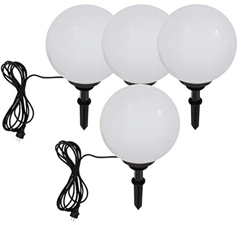 Trango 4er Set 300W Gartenkugel IP65 Kugelleuchte 30cm Durchmesser in Weiß matt mit je 5m Kabel & je E27 Fassung geeignet für LED Lampe Kugellampe Gartenleuchte Außenlampe ohne Leuchtmittel