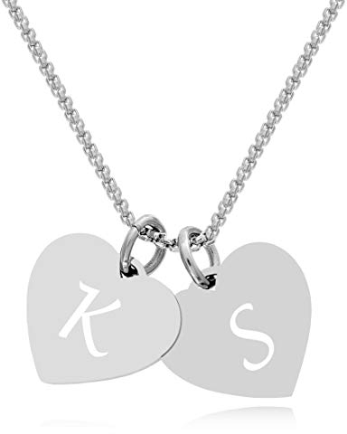 TIMANDO Damen Herz Kette mit 2 Anfangsbuchstaben Buchstabenkette Anhänger Personalisierte Halskette Buchstaben Initialen Gravur Geschenk Freundin