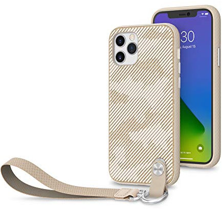 Moshi Altra Wrist Strap Case Compatible with iPhone 12 Pro/iPhone 12 Case, Detachable Quick-release Wrist Strap, Non-slip Frame, Responsive Button Compatible with 6.1 iPhone 12 Pro/12, Sahara Beige