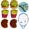 DBAILY Tennisschläger Dämpfer,6Pcs Tennis Dämpfer Burger Kuchen Pommes Form Niedlich Praktisch Personalisierte Stoßdämpfung Silikon Für Outdoor-Tennissport